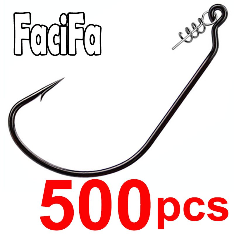 500 pcs Fishing Worm Hook with Spring Twist Lock Pin For Soft Worm Lures