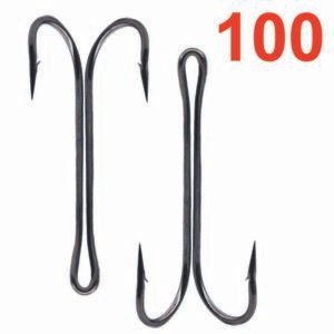 100 pcs Long Shank Double Hooks Weedless Fishing hooks
