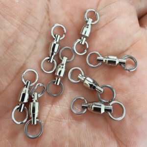 100 pcs Stainless Steel Heavy Duty + Split Rings Bearing Swivel Fishing Connector Ball Barrel Rolling Swivel